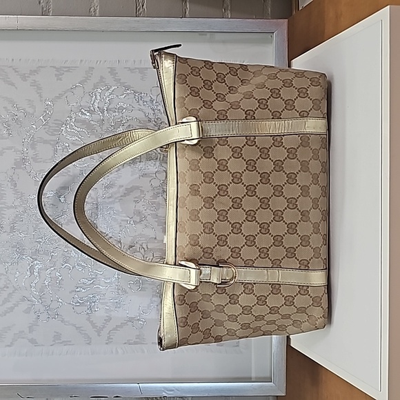 Gucci Abbey Tote Bag Tan & Gold Top Handle UPDATED β¨οΈ π - Picture 5 of 17